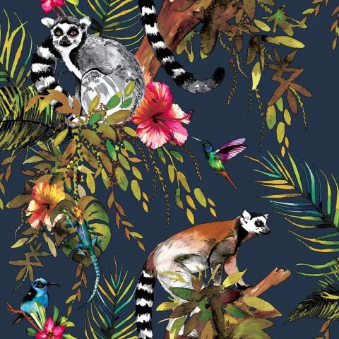 Dutch Wallcoverings Imaginarium Lemur Midnight Bleu Multi 12403