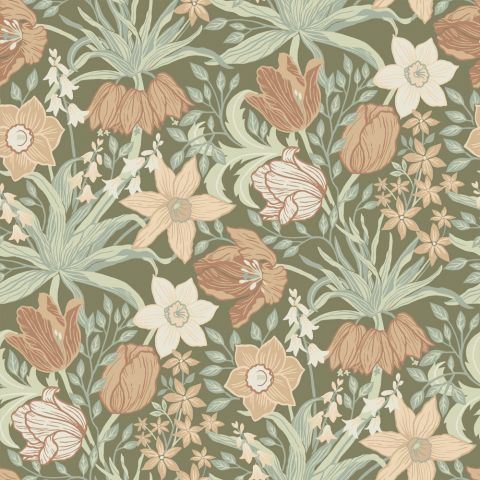 Dutch Wallcoverings First Class - Midbec Fågelsång - Cecilia Dark Green 34029